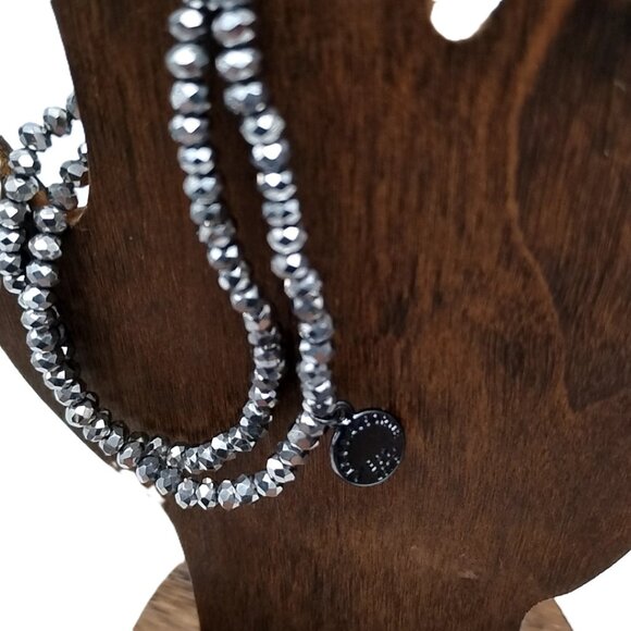 Liz Claiborne Silver Tone Double Strand Stretch Bracelet with Pave Crystal Bead - Picture 8 of 11